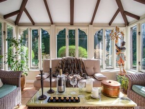 Télévision, cheminée, lecteur de DVD, livres