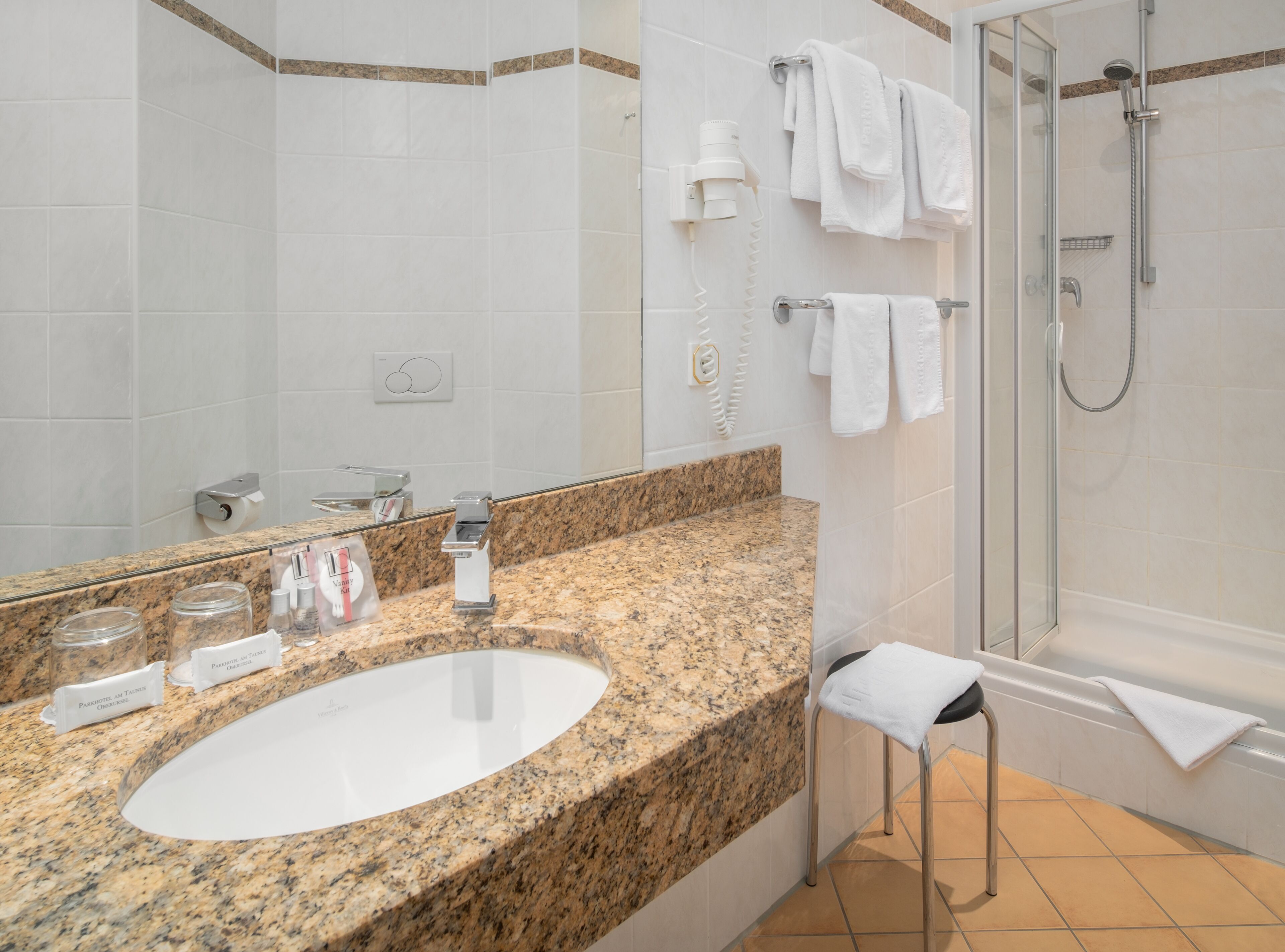 spring water bathtub, free toiletries, hair dryer