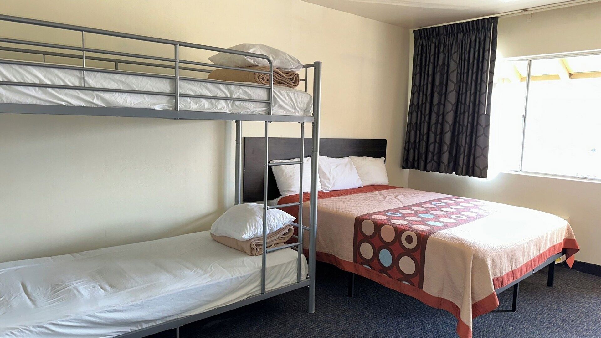 Desk, blackout drapes, iron/ironing board, free WiFi
