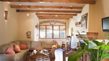 TV, fireplace, DVD player, books