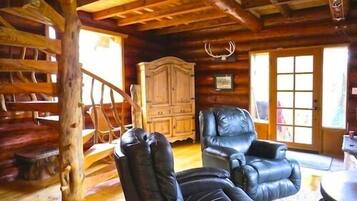 Smart TV, fireplace, DVD player, books