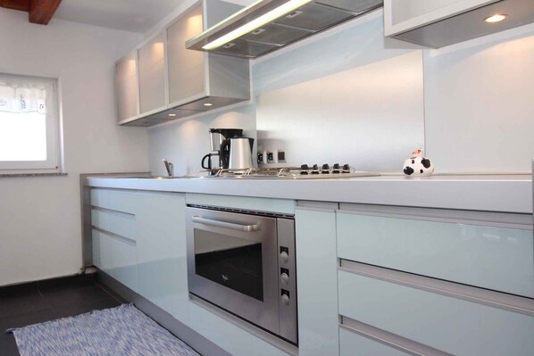 Frigorífico, microondas, horno y placa de cocina