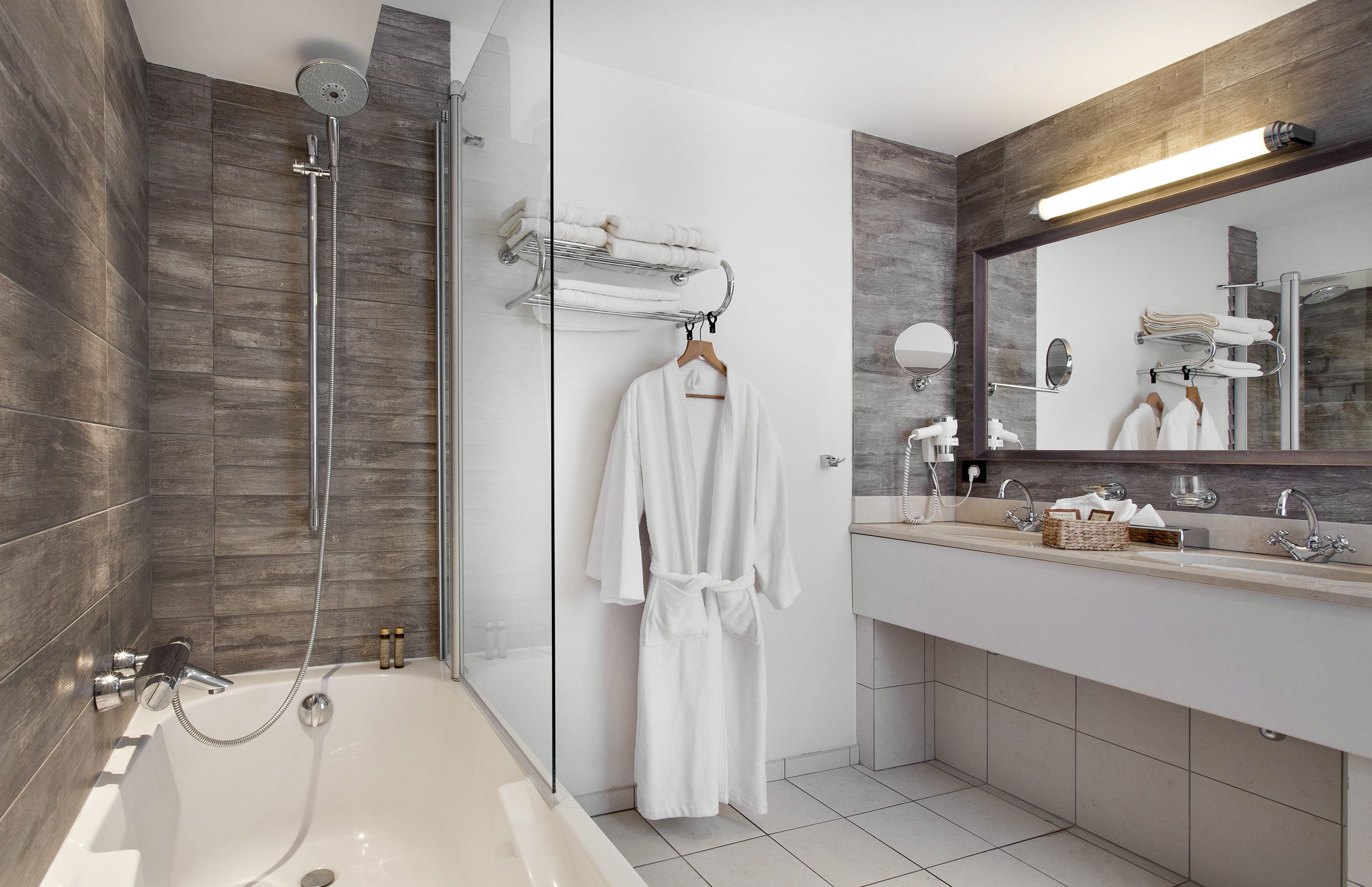 superior double room | bathroom | rainfall showerhead, free toiletries, hair dryer, bathrobes