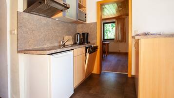 Fridge, microwave, dishwasher, coffee/tea maker