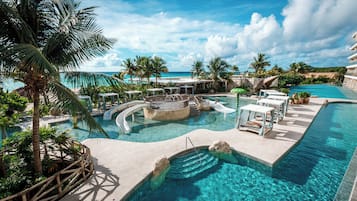 6 outdoor pools, open 8:00 AM to 8:00 PM, free cabanas, pool umbrellas