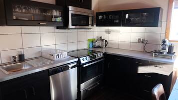 Großer Kühlschrank, Mikrowelle, Ofen, Herdplatte