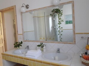 Habitación doble (Ponente) | Baño | Ducha, secador de pelo, bidé y toallas