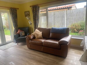 Älytelevisio, takka, DVD-soitin, kirjoja