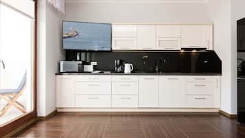 Kühlschrank, Mikrowelle, Herdplatte, Geschirrspüler