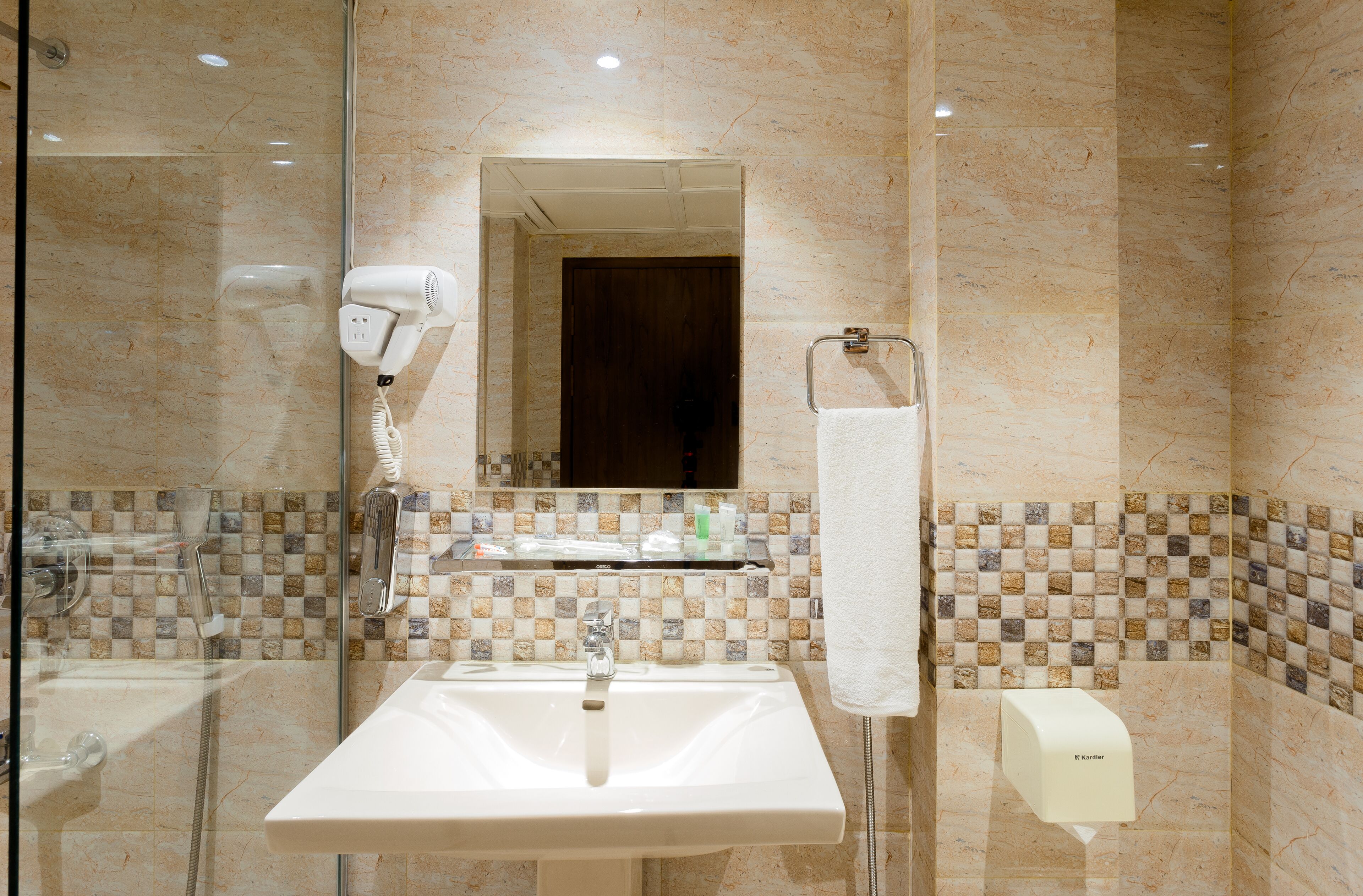 shower, rainfall showerhead, eco-friendly toiletries, slippers