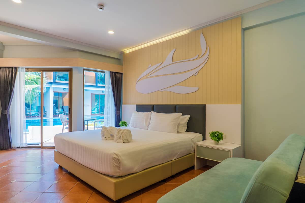 Superior Pool Access | Premium bedding, in-room safe, desk, laptop workspace
