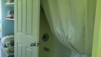 Ensemble douche/baignoire, sèche-cheveux, serviettes fournies, savon
