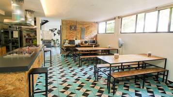 Fridge, microwave, toaster, blender