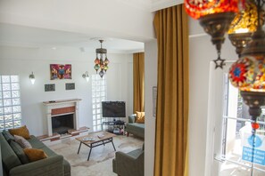 Televisión, chimenea, videojuegos, reproductor de DVD