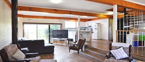 TV, DVD player, stereo
