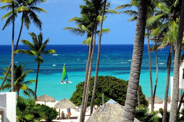 Plage, chaises longues, serviettes de plage