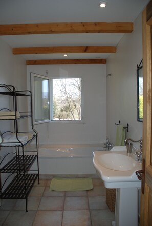 Bathtub, hair dryer, toilet paper - In PROVENCE, Facing LUBERON, A LITTLE CORNER OF PARADISE, PRIVATE VILLA FOR 6 Pers (Cabrières-D'avignon)