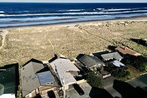 On the beach, sun-loungers, beach towels