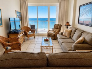 TV, DVD player - Beautiful Gulf Front ~ 2BD 2BA ~ Large Balcony ~ 6th Floor ~ GulfShoresByOwner (Gulf Shores)