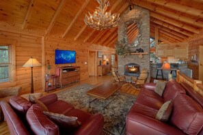 Smart TV, fireplace, DVD player, foosball