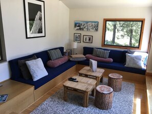 Smart TV, fireplace, DVD player