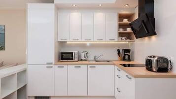 Kühlschrank, Mikrowelle, Herdplatte, Geschirrspüler