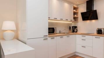 Kühlschrank, Mikrowelle, Herdplatte, Geschirrspüler