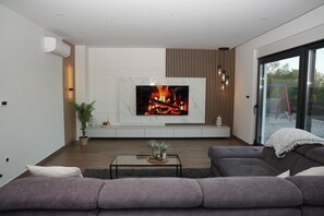 TV, fireplace