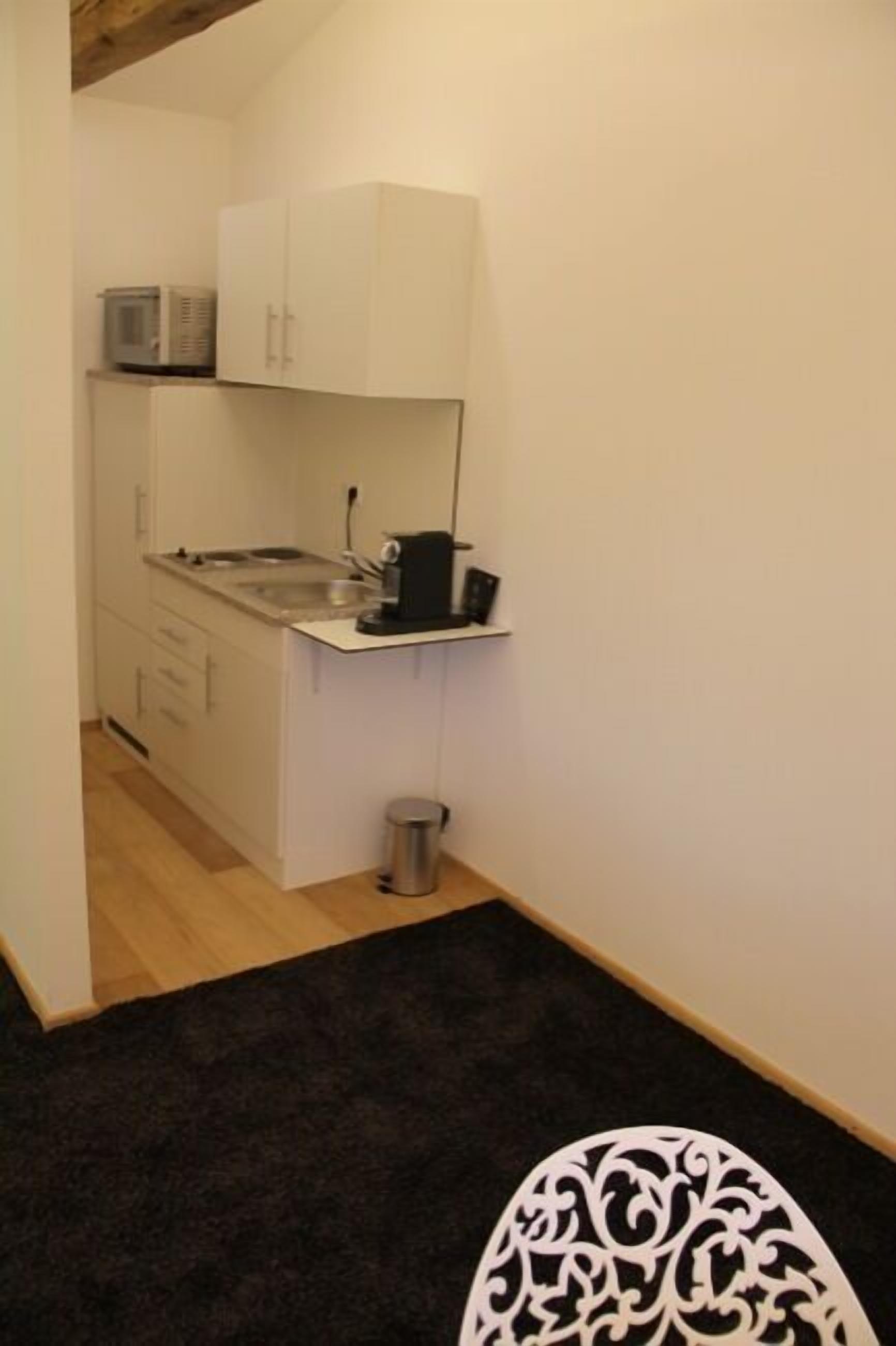 Apartment (Green) | Private kitchen | Fridge, microwave, oven, stovetop