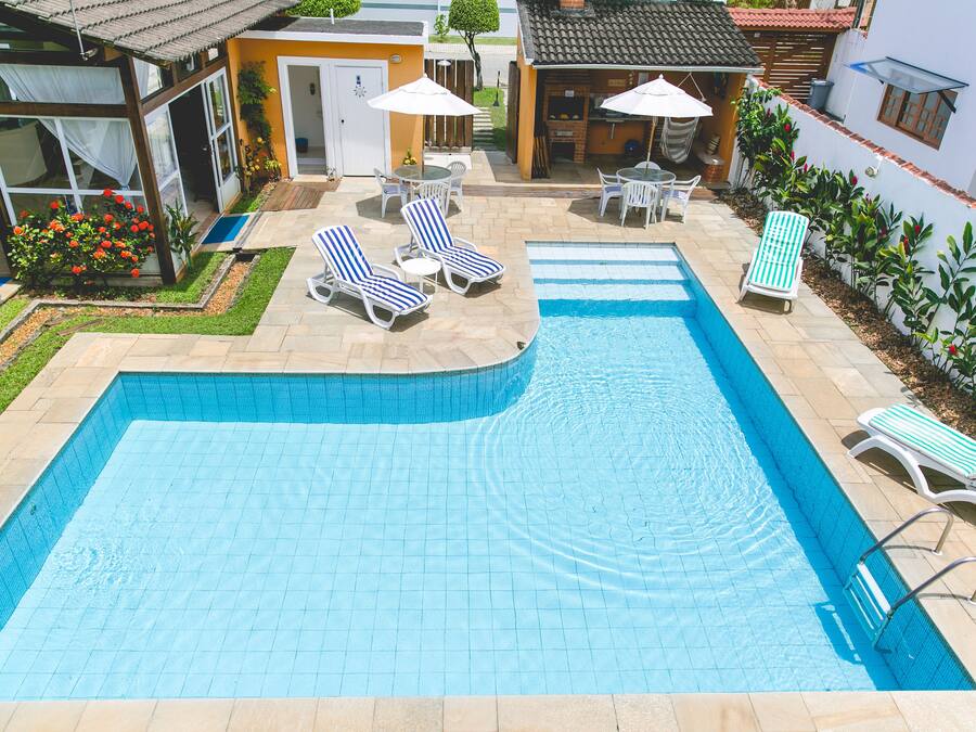 Outdoor pool, pool loungers