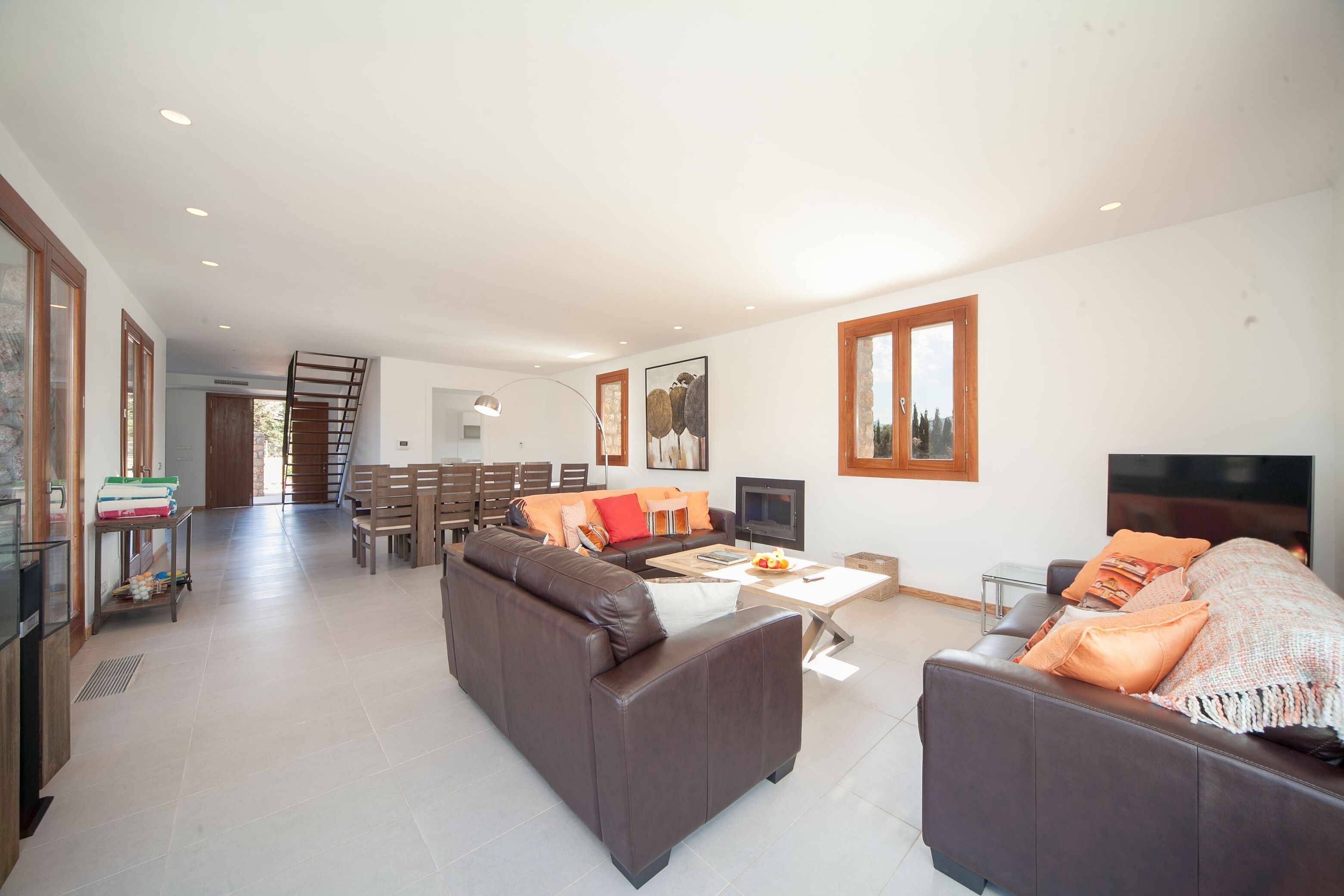 Una Smart TV, una chimenea, un reproductor de DVD