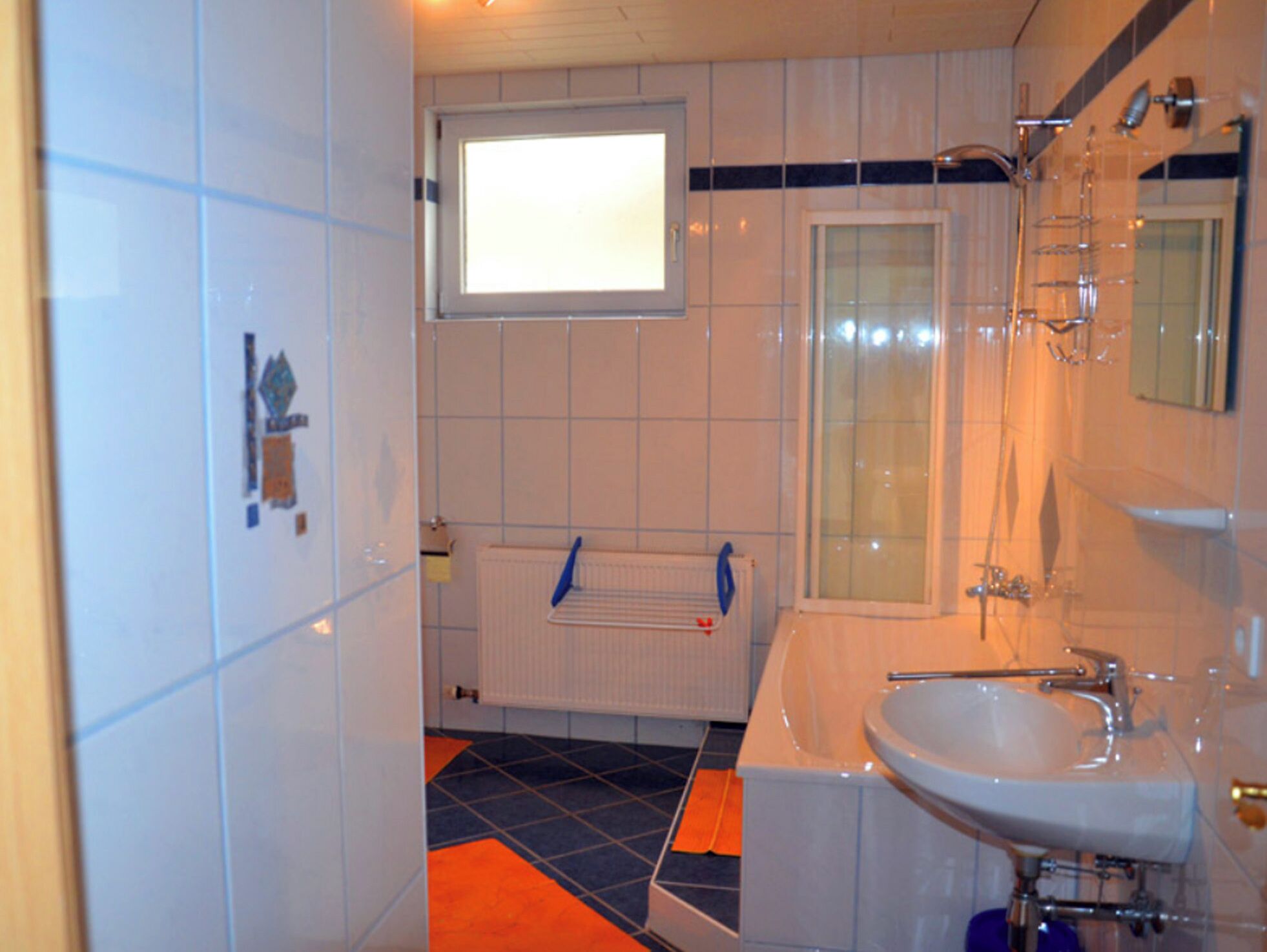 Hair dryer, towels, soap