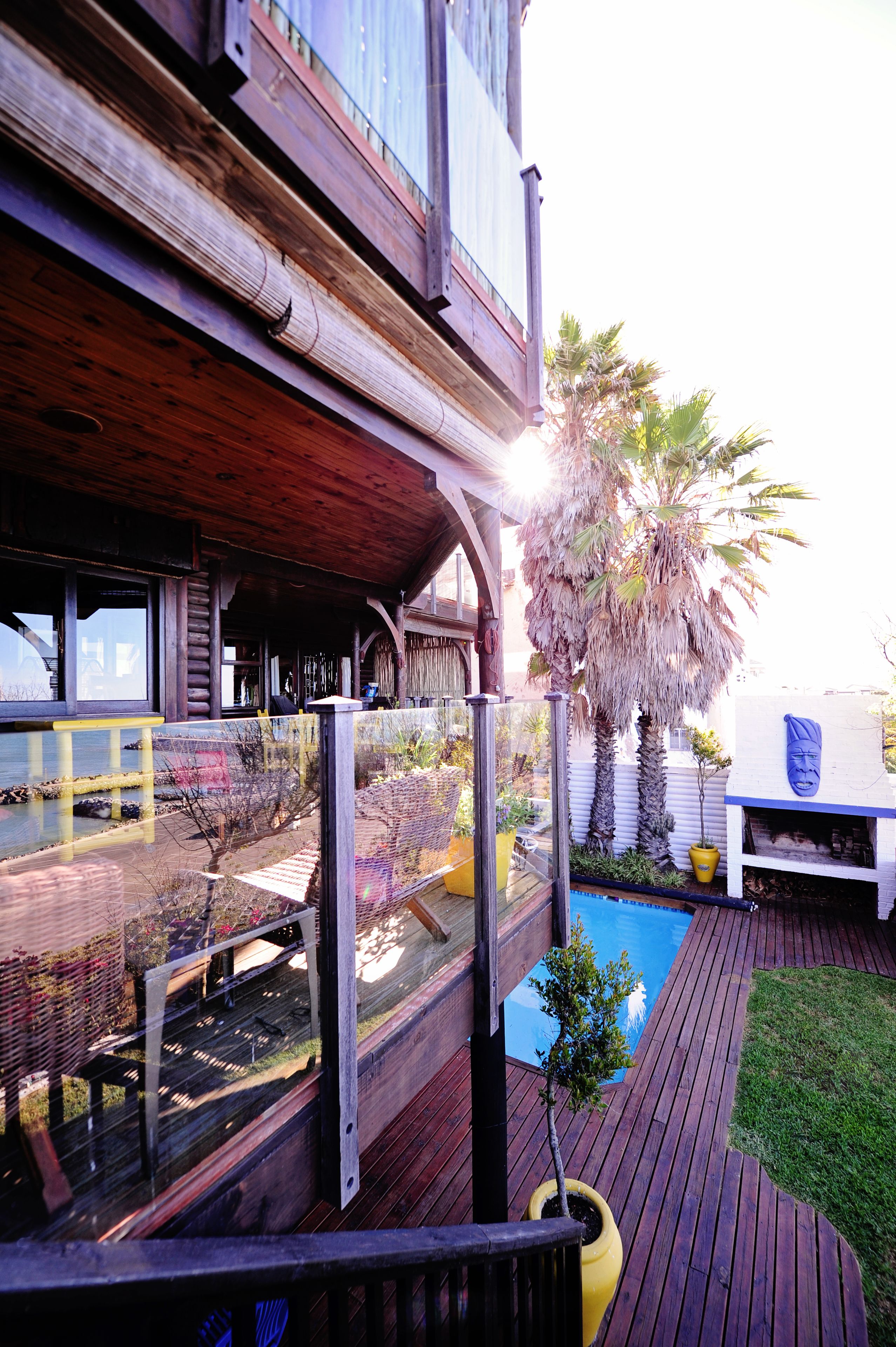 Outdoor pool, pool umbrellas, pool loungers