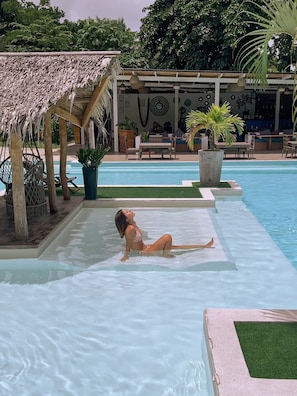 Outdoor pool, sun loungers