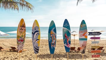 On the beach, free beach cabanas, sun loungers, beach umbrellas