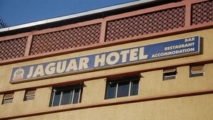 A hotel sign with "JAGUAR HOTEL" and "BAR RESTAURANT ACCOMMODATION" indicating a hotel with a bar and restaurant. - Jaguar Guest House (Kampala)