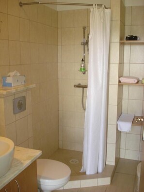 Kahden hengen huone (yksi tai kaksi sänkyä), oma kylpyhuone | Kylpyhuone | Suihku, ilmaiset hygieniatuotteet, hiustenkuivaaja, pyyhkeet