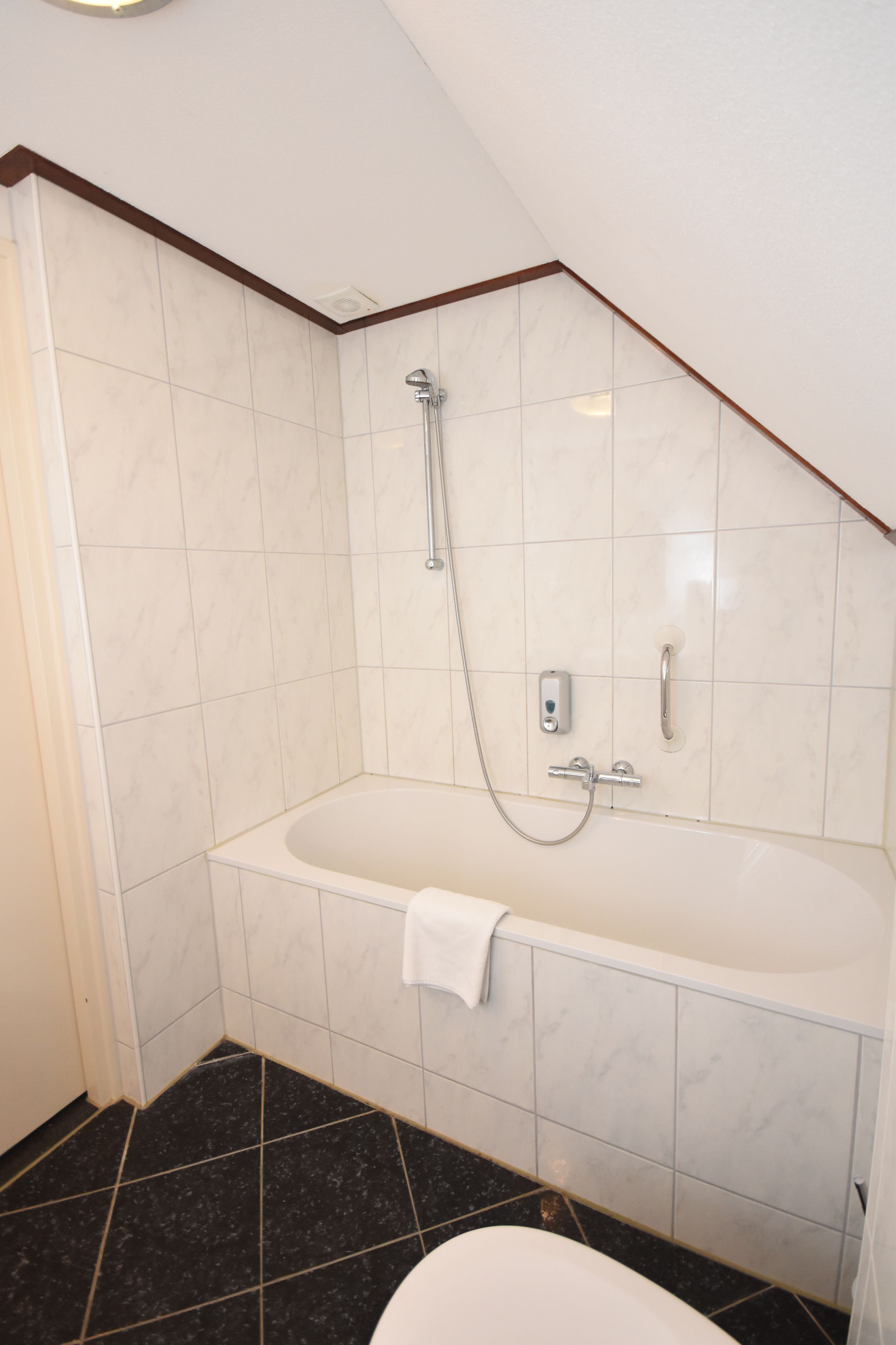 A bathroom with a bathtub, a shower, and a toilet.