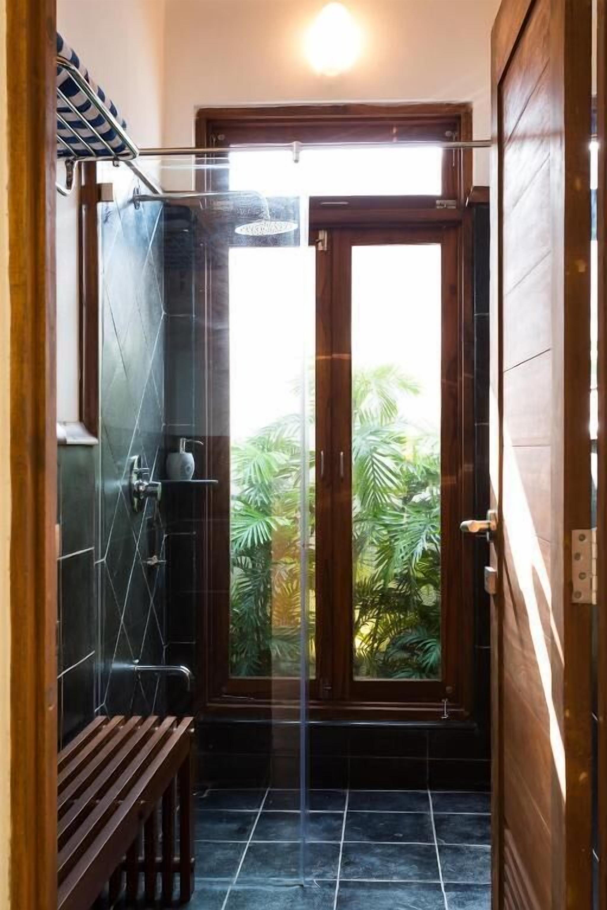 Shower, slippers, towels