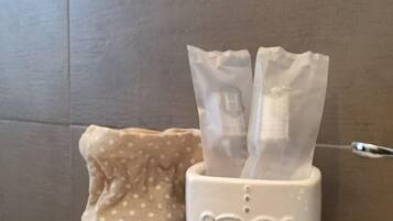 Shower, free toiletries, hair dryer, bidet