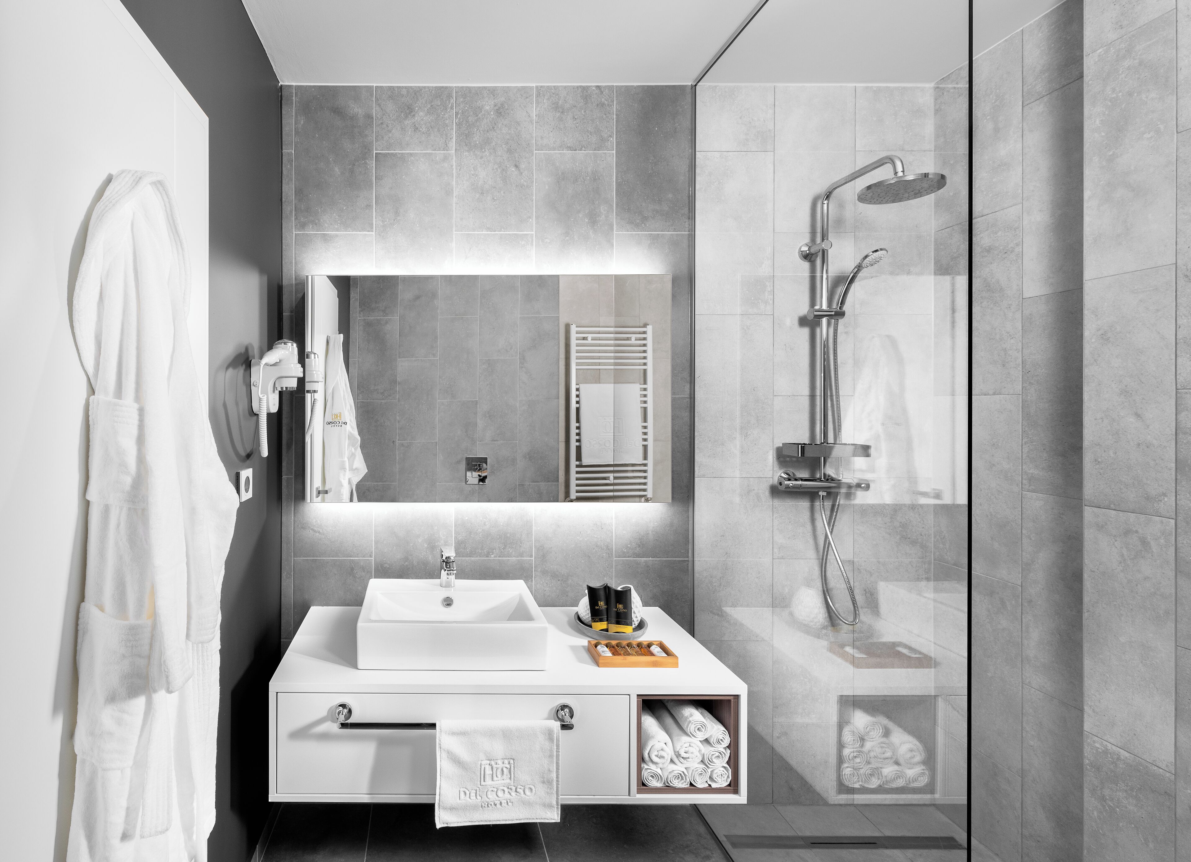 shower, free toiletries, hair dryer, bathrobes