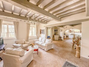 Smart TV, fireplace, foosball, table tennis