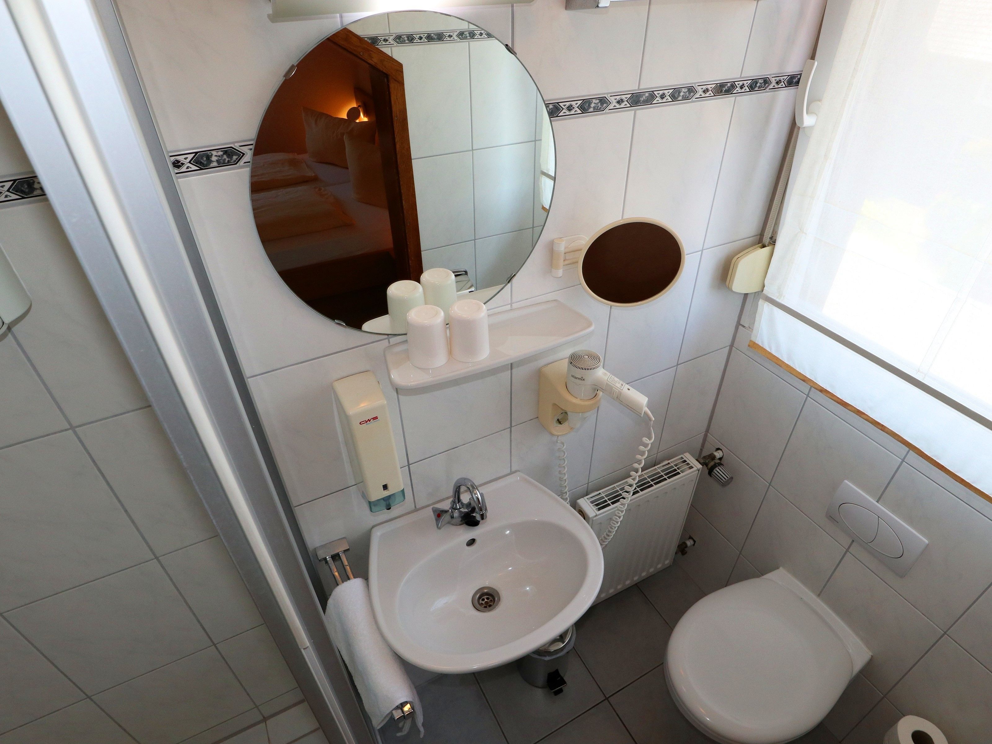 double room | bathroom | shower, hair dryer, towels