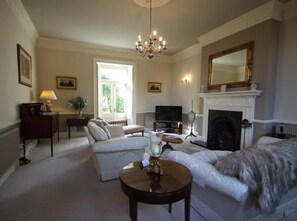 华丽公寓, 露台, 一层 (Apartment 1 ) | 客厅 | 48-英寸纯平电视（配备数码频道）、智能电视、壁炉