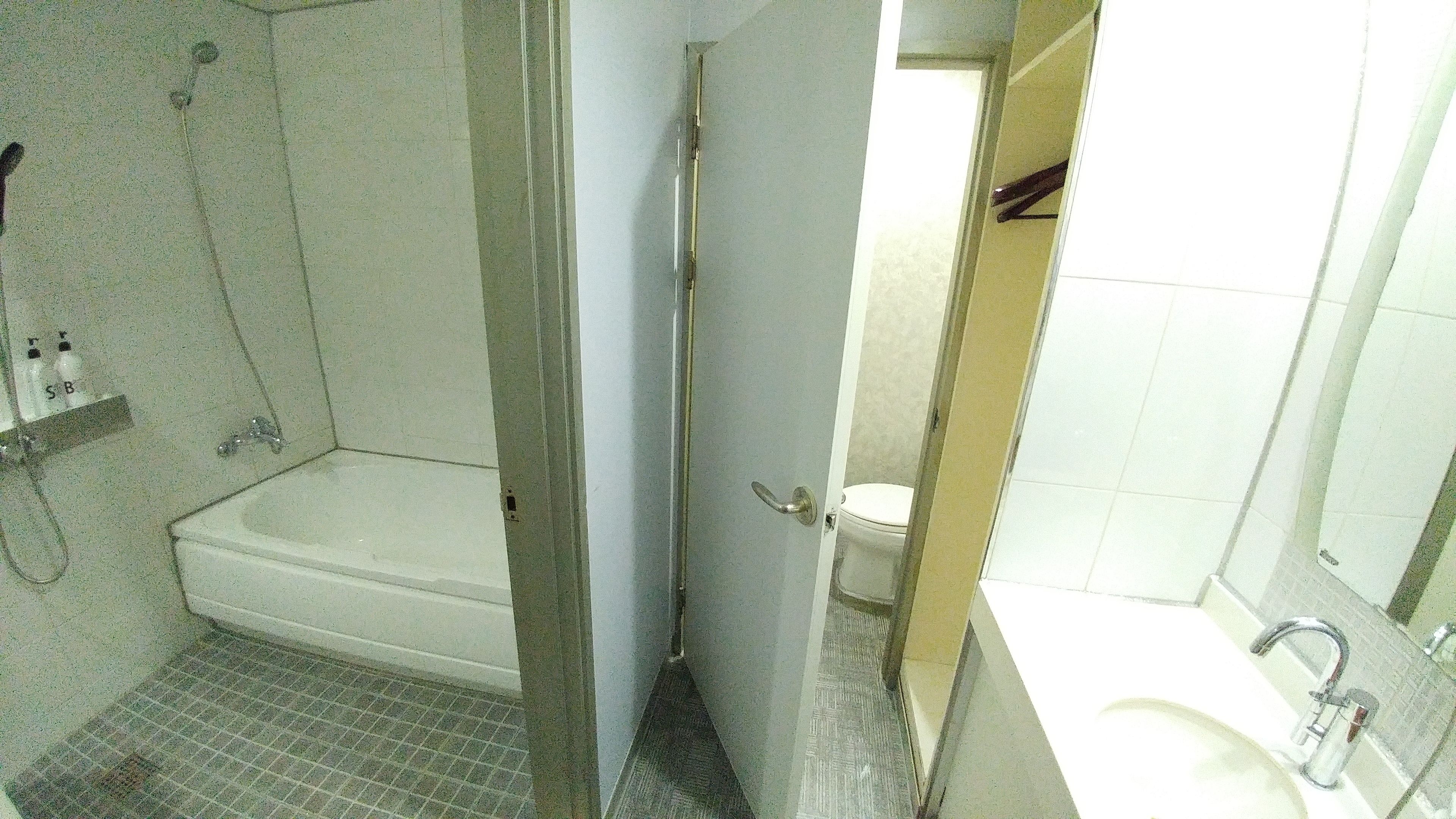 separate bathtub and shower, free toiletries, hair dryer, slippers