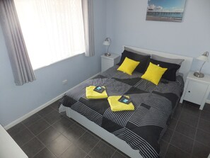 2 bedrooms, desk, iron/ironing board, travel cot