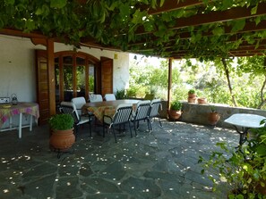Outdoor dining - Seafront cottage with orchard and garden (Drosia)