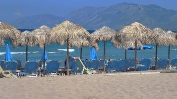 On the beach, beach towels