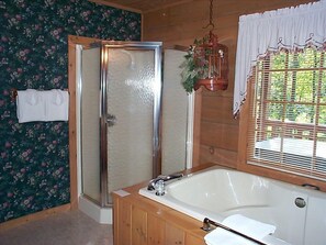 Jetted bath, hair dryer, towels, soap - A+ Location 2 mi Pigeon Forge Pkwy,Not up Mtn, Hottub, Quiet,Private,SUPER CLEAN (Sevierville)