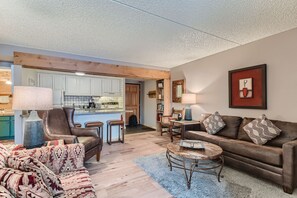 Smart TV, fireplace, DVD player, stereo